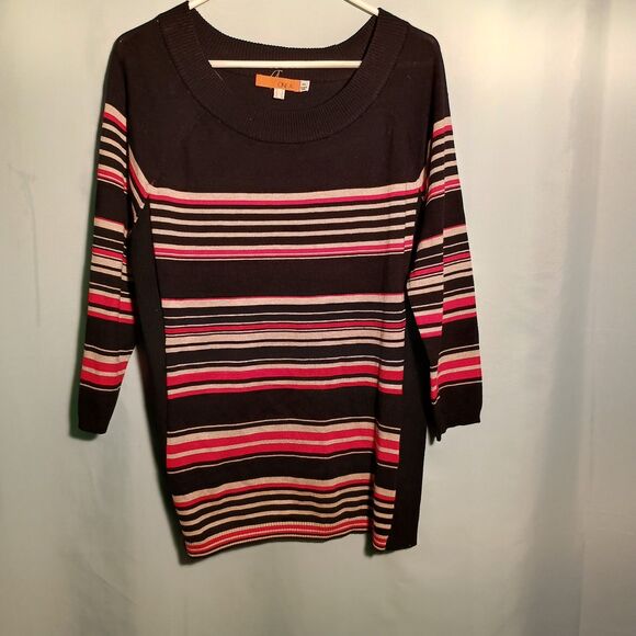 C&A Black Striped Knit Sweater Dress – 3/4 Sleeve Women’s Size XL - Picture 1 of 4